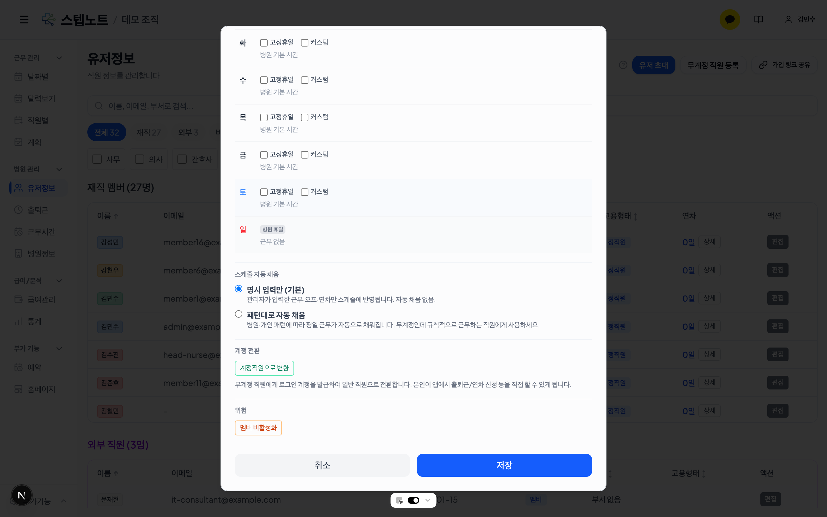 개인 근무시간 · 위험 영역