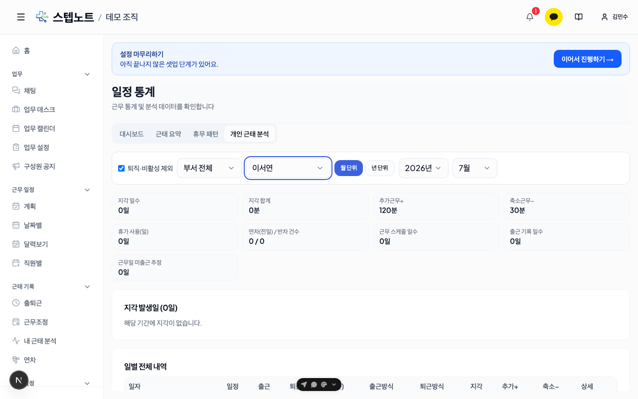 개인 근태 분석